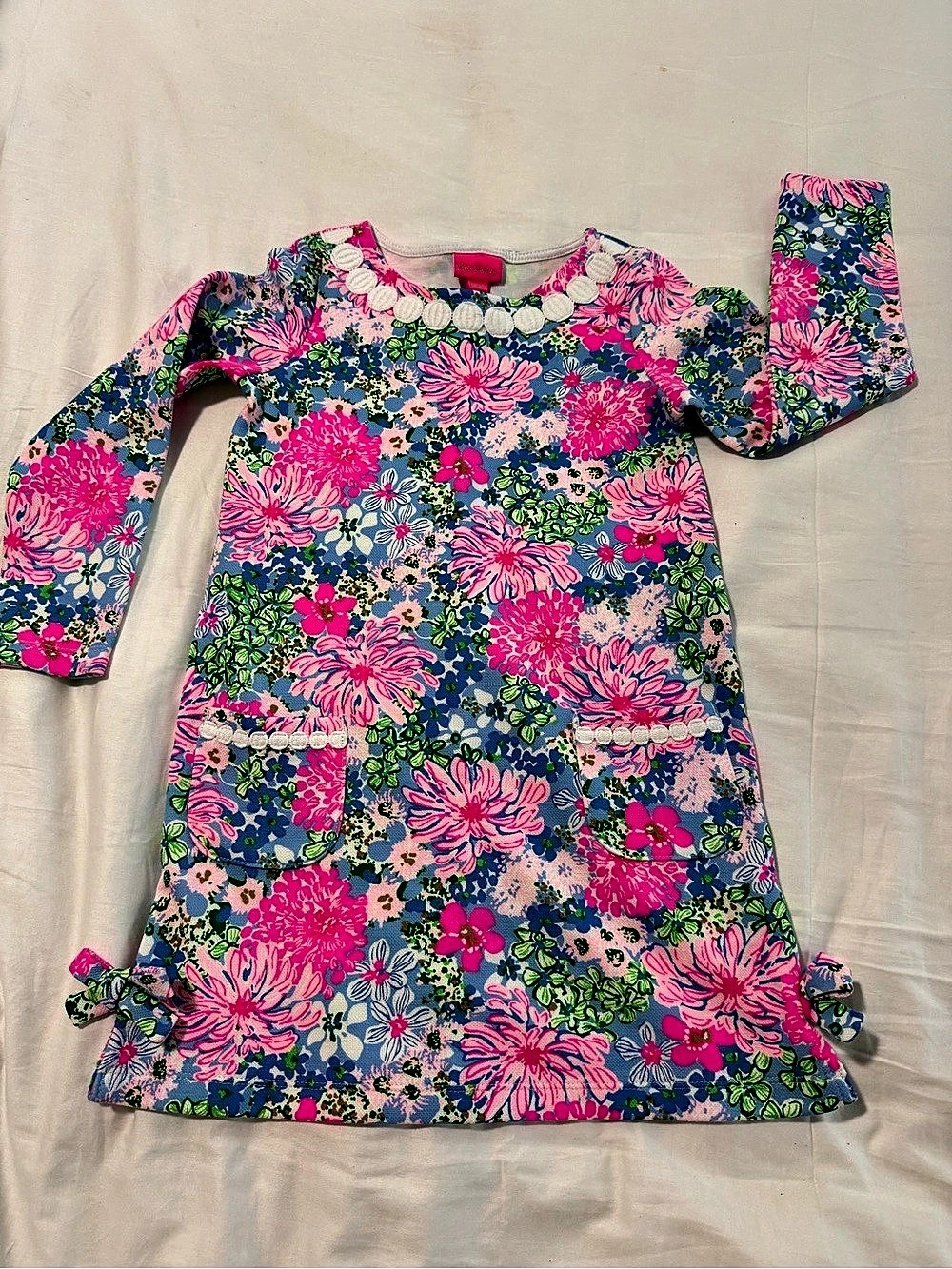 Lilly Pulitzer Girls Mini Jilly Long Sleeve Dress Floral Blue & Pink Girls 6-7